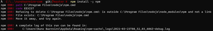 Error code EEXIST while trying to update NPM