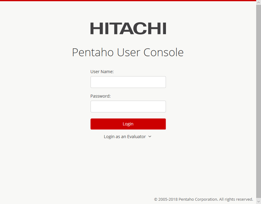 Pentaho CE 8.0 initial screen
