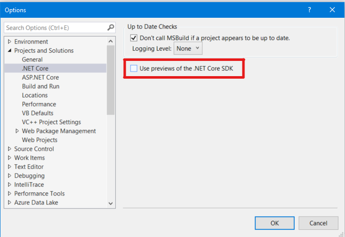 .NET Core options dialog
